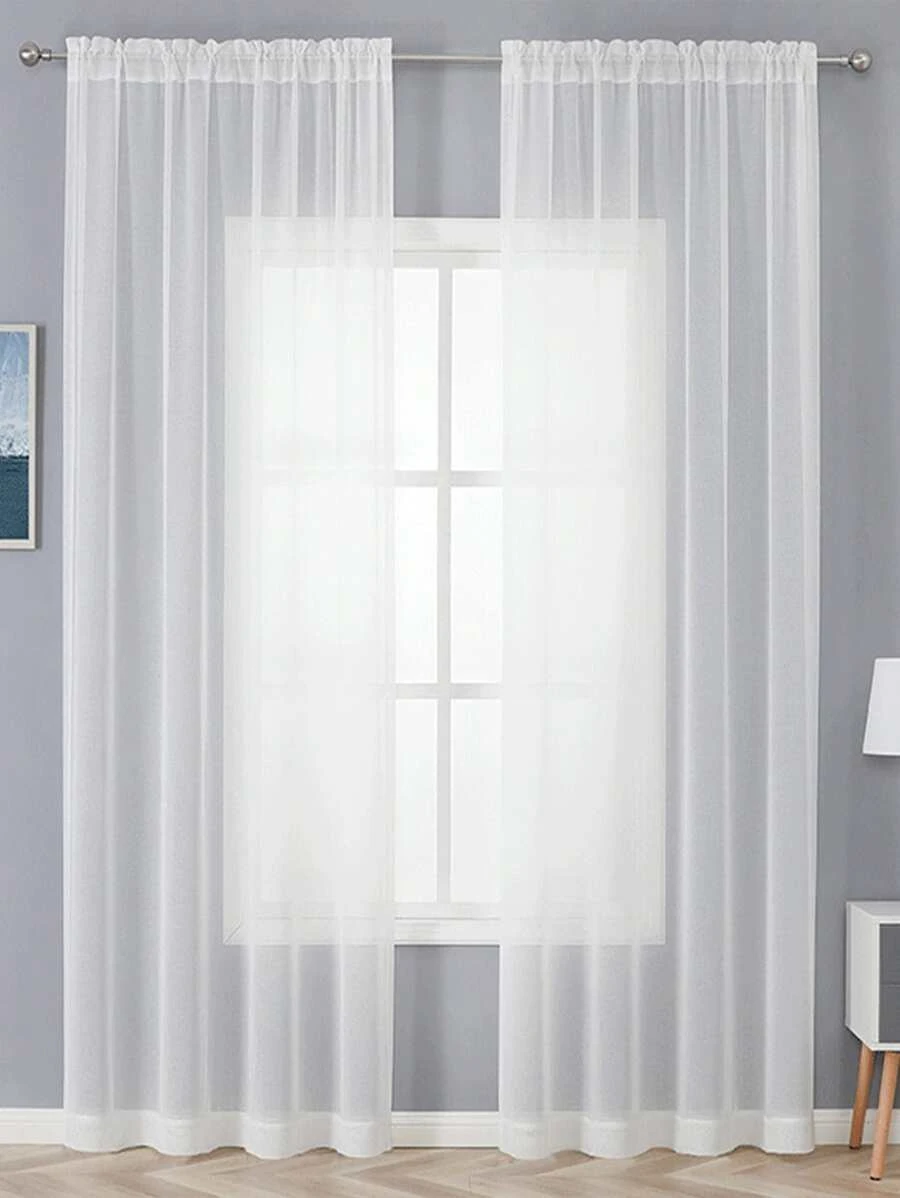 1入組白色薄透面極簡窗簾 - 白色 - 查看 1