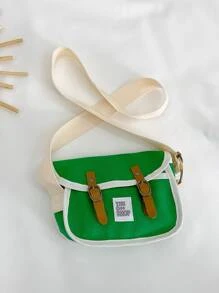 Chicas Bolso de mensajero con parche de letra & con diseño de hebilla - Verde - Ver 3