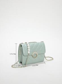 Green Square Bag Faux Pearl Decor Square Bag - Green - View 3