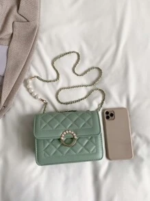 Green Square Bag Faux Pearl Decor Square Bag - Green - View 7