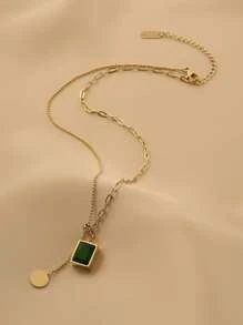 Square Charm Necklace - Yellow Gold - View 1