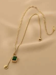 Square Charm Necklace - Yellow Gold - View 2