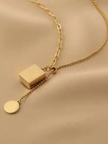 Square Charm Necklace - Yellow Gold - View 5