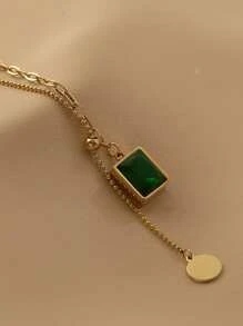Square Charm Necklace - Yellow Gold - View 6