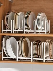 1pc Iron Plate Storage Rack, Minimalist White Plate Organizer Rack For Kitchen
