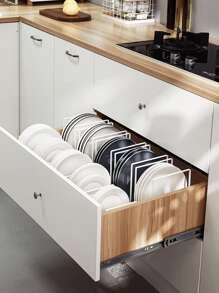 1pc Iron Plate Storage Rack, Minimalist White Plate Organizer Rack For Kitchen