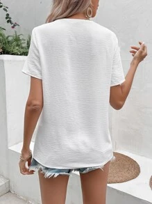 SHEIN LUNE Solid Button Detail Asymmetrical Neck Blouse - White - View 2