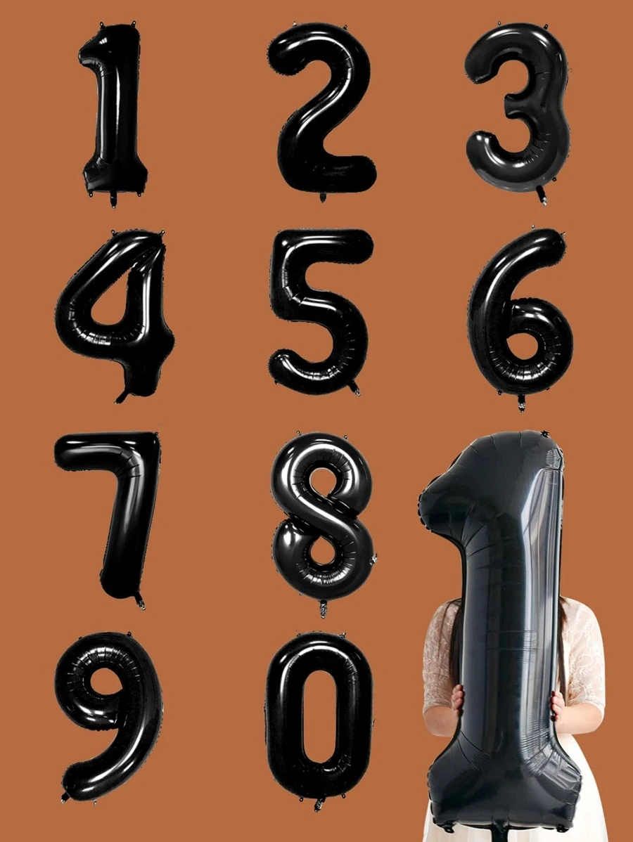 1pc 40 Inch Polyamide Balloon, Classic Black Number Design Party Celebration Decoration Balloon For Party, Christmas - Black - View 1