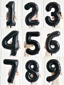 1pc 40 Inch Polyamide Balloon, Classic Black Number Design Party Celebration Decoration Balloon For Party, Christmas - Black - View 2