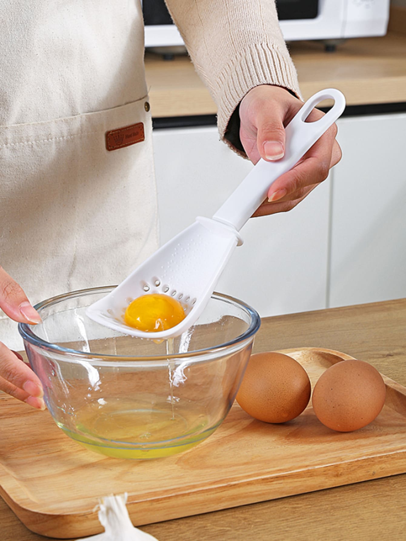 1pc ABS Colander Spoon, White Multifunction Long Handle Colander Spoon For Kitchen - White - View 1