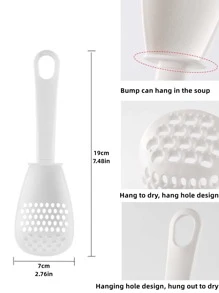 1pc ABS Colander Spoon, White Multifunction Long Handle Colander Spoon For Kitchen - White - View 7