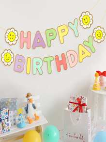 1pc Paper Pull Flag, Cute Expression & Letter Decor Hanging Flag For Party - Multicolor - View 1