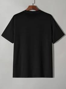 Manfinity Hombres Camiseta con estampado de letra - Negro - Ver 2