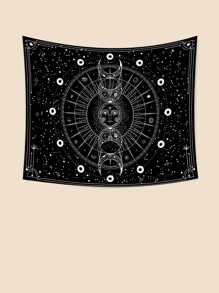 1pc Fabric Tapestry, Sun & Moon Pattern Wall Blanket For Home - Multicolor - View 2