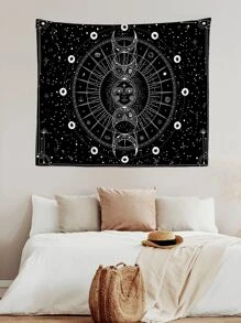 1pc Fabric Tapestry, Sun & Moon Pattern Wall Blanket For Home - Multicolor - View 3