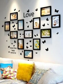 Creative Home Decor Photo Frame Wall Collage Set With 12pcs Picture Frames In 5/6/7/8/10 Inches, Black & White, Suitable For Mother's Day, Bedroom Decoration, Wedding Gift, Includes Random Photo Cards & Butterfly Stickers