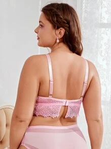 Plus Floral Lace Harness Underwire Bra - Pink - View 2