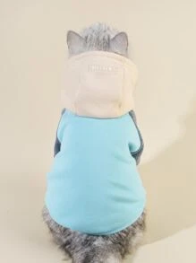 PETSIN 1pc Color Block Pet Hoodie For Cats - Soft Color Block Hoodie For Cats; Designed For Cooler Seasons, Home Lounging, Autumn Park Strolls, Holiday Gatherings, And Adorable Social Media Photos.
