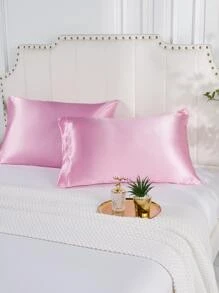 1 Màu Hồng Vỏ Gối Không Chất Độn, Tối Giản Satin Vỏ Gối Cho Giường, Tất Cả Các Mùa - Hồng - Xem 1