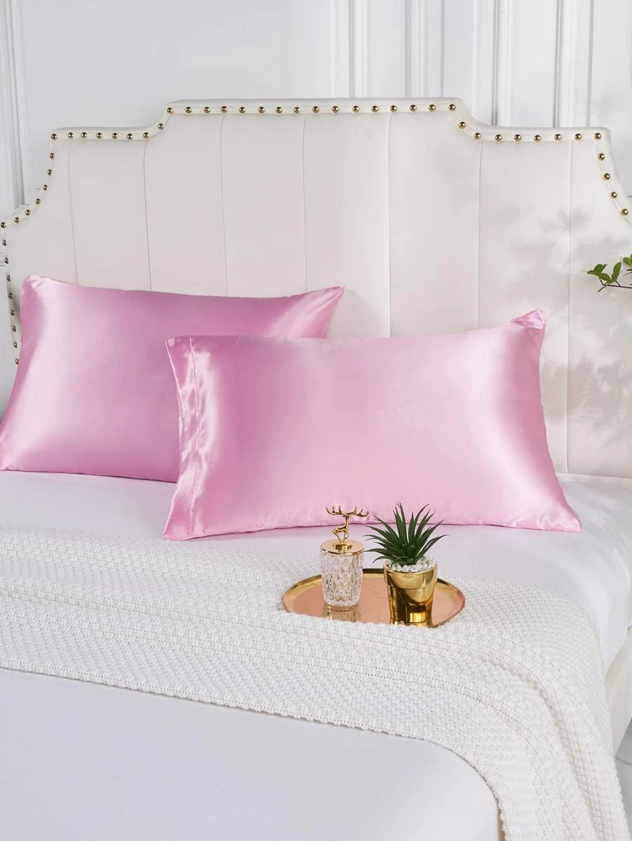 1 Màu Hồng Vỏ Gối Không Chất Độn, Tối Giản Satin Vỏ Gối Cho Giường, Tất Cả Các Mùa - Hồng - Xem 1