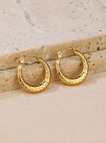 Pendientes de aro con textura de metal - Amarillo Oro - Ver 1