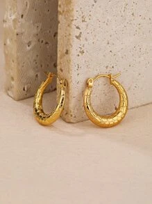 Pendientes de aro con textura de metal - Amarillo Oro - Ver 2