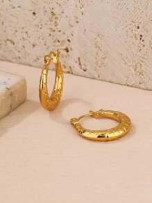 Pendientes de aro con textura de metal - Amarillo Oro - Ver 4