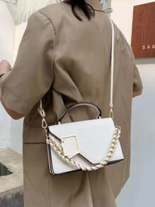 Túi xách vuông trang trí bằng kim loại nhẹ, tiện dụng, thời trang, ví mini có nắp gập, túi đeo chéo bằng da nhân tạo cho nữ (7,9 x 5,1 x 3,1 inch), quà tặng Ngày của Mẹ cho mẹ dành cho bé gái, phụ nữ, sinh viên đại học, tân binh & nhân viên văn phòng cho mùa thu, mùa đông thiết yếu, cho công việc, văn phòng, đi làm, cho mùa thu & mùa đông, ngoài trời - Màu be - Xem 2