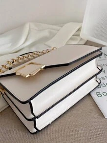 Túi xách vuông trang trí bằng kim loại nhẹ, tiện dụng, thời trang, ví mini có nắp gập, túi đeo chéo bằng da nhân tạo cho nữ (7,9 x 5,1 x 3,1 inch), quà tặng Ngày của Mẹ cho mẹ dành cho bé gái, phụ nữ, sinh viên đại học, tân binh & nhân viên văn phòng cho mùa thu, mùa đông thiết yếu, cho công việc, văn phòng, đi làm, cho mùa thu & mùa đông, ngoài trời - Màu be - Xem 7