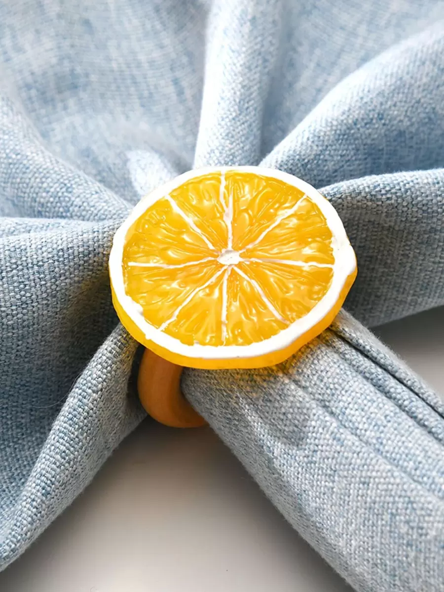 1pc Lemon Decor Napkin Ring, Cute Round Plastic Napkin Buckle For Party - Orange - View 1