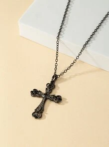 十字架吊坠项链 - 黑色 - 查看 3