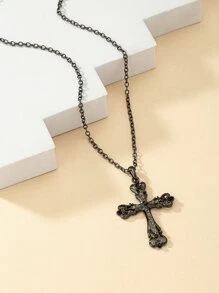 十字架吊坠项链 - 黑色 - 查看 4