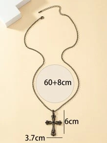十字架吊坠项链 - 黑色 - 查看 5