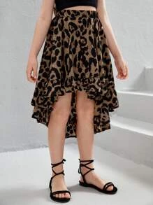 SHEIN Chicas Falda con estampado de leopardo bajo con fruncido - Multicolor - Ver 4