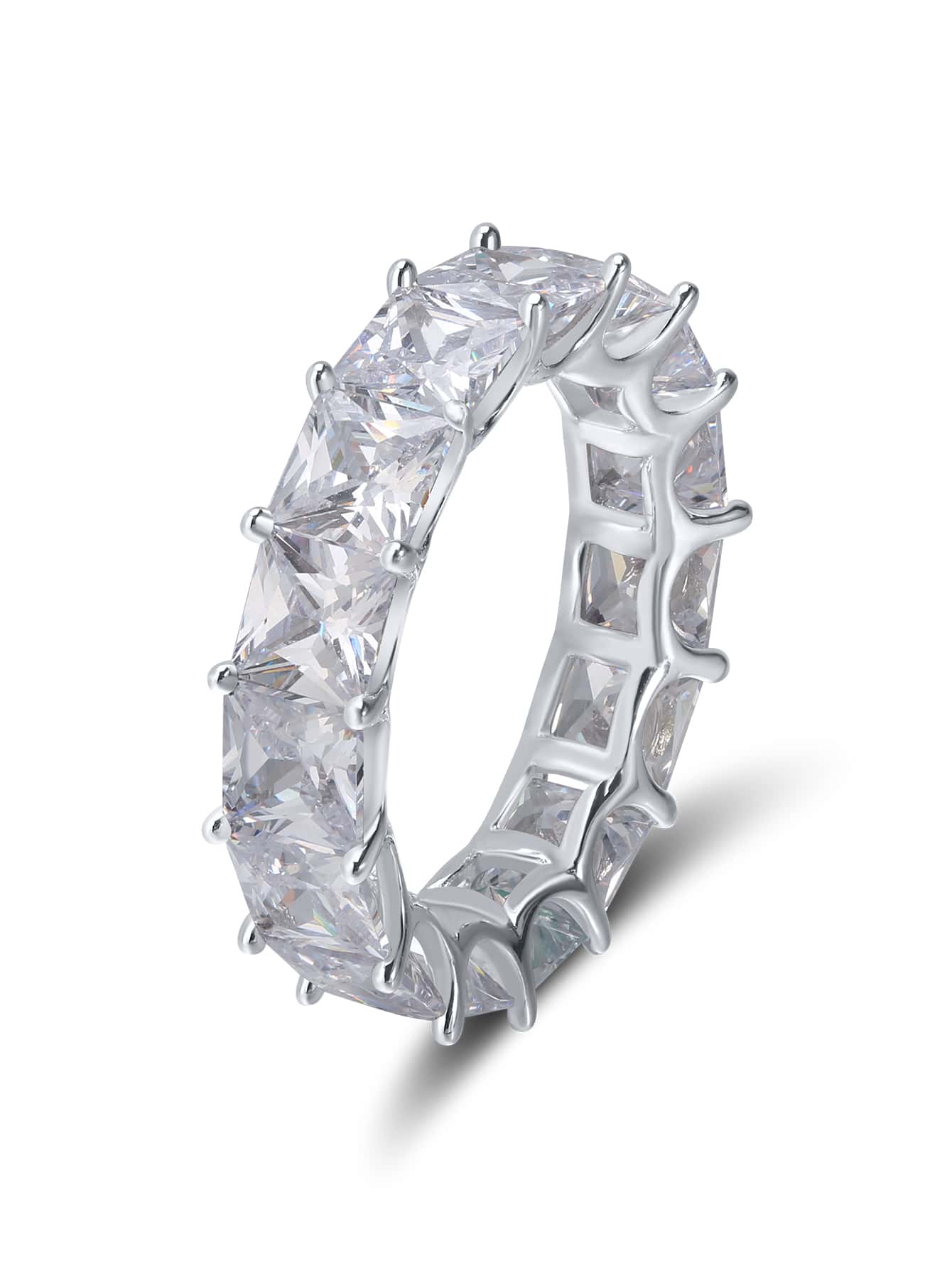 方晶鋯石裝飾銀婚戒適合女士新娘婚禮精細首飾類 - 銀色 - 查看 1