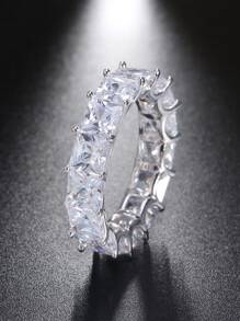 方晶鋯石裝飾銀婚戒適合女士新娘婚禮精細首飾類 - 銀色 - 查看 3