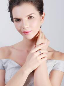 方晶鋯石裝飾銀婚戒適合女士新娘婚禮精細首飾類 - 銀色 - 查看 4