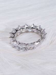 方晶鋯石裝飾銀婚戒適合女士新娘婚禮精細首飾類 - 銀色 - 查看 5