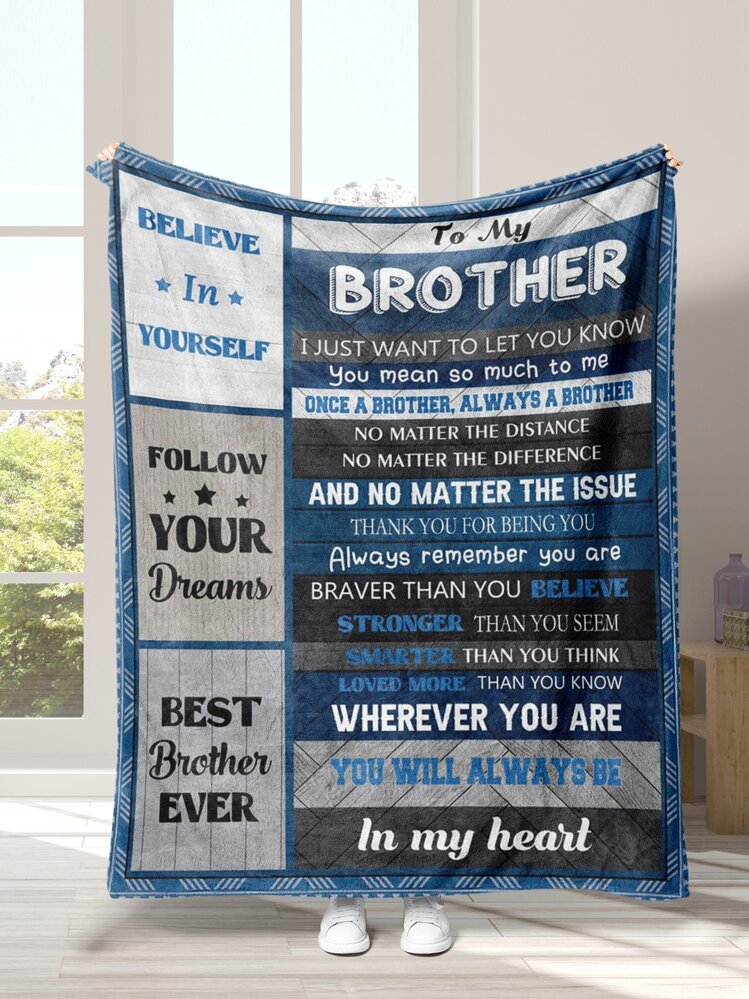 1 pieza Manta con estampado de slogan moderno de tela suave & cálido para & casa - Multicolor - Añade 1