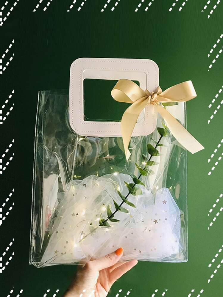 1入組PVC禮品透明蝴蝶結裝飾禮品包裝袋適用於派對 - 無色 - 查看 1