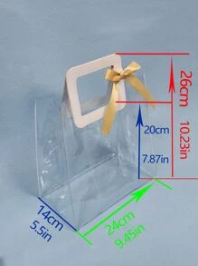 1pc PVC Gift Bag, Clear Bow Decor Gift Wrapping Bag For Party - Clear - View 4