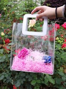 1pc PVC Gift Bag, Clear Bow Decor Gift Wrapping Bag For Party - Clear - View 3