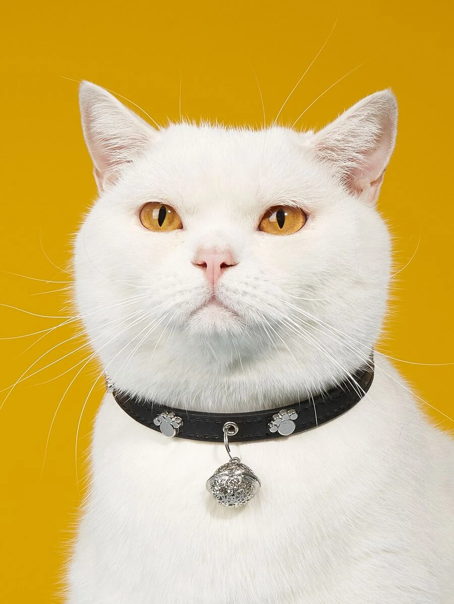 1pc Paw Decor Bell Charm Cổ áo thú cưng - màu đen - Xem 1