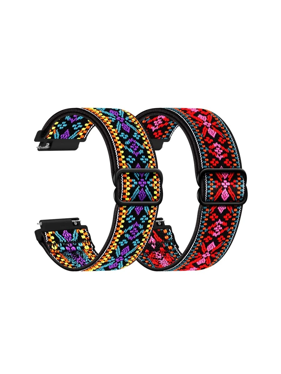 2 件/套弹性尼龙单圈表带，兼容三星 Galaxy Watch 6 5 4 40 毫米 44 毫米、Galaxy Watch 5 Pro 表带 45 毫米/Watch 6 4 经典表带 42 毫米 46 毫米 43 毫米 47 毫米/Active 2 男女款，柔软尼龙弹性编织表带，适用于 20 毫米 22 毫米，可作为学生返校礼物 - 彩色 - 查看 1