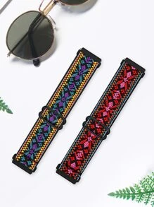 2 件/套弹性尼龙单圈表带，兼容三星 Galaxy Watch 6 5 4 40 毫米 44 毫米、Galaxy Watch 5 Pro 表带 45 毫米/Watch 6 4 经典表带 42 毫米 46 毫米 43 毫米 47 毫米/Active 2 男女款，柔软尼龙弹性编织表带，适用于 20 毫米 22 毫米，可作为学生返校礼物 - 彩色 - 查看 2