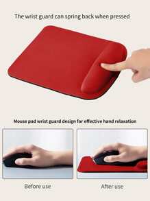 1pc Plain Mouse Pad With Wrist Rest - Red - View 3