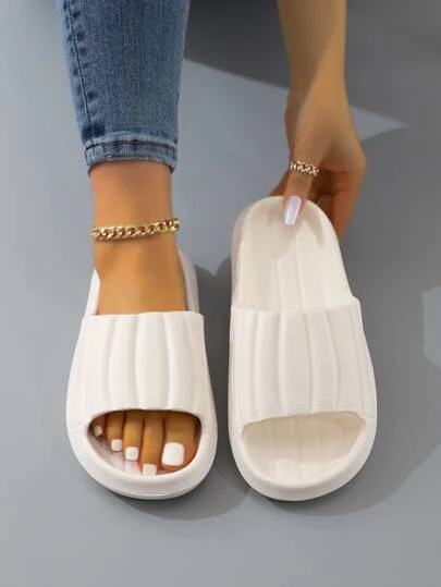 Minimalist Line Design EVA Pumpkin Shape Bathroom Slippers, Women Outdoor & Indoor Sandals