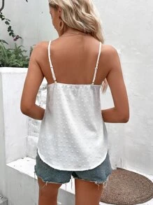 Breezaya Swiss Dot Contrast Guipure Lace Cami Top - White - View 4