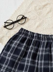 SHEIN 青少年女孩宽松休闲百搭格子松紧腰短裤