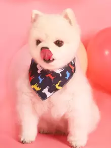 Supet 1入組卡通狗圖案寵物方巾 - 黑色 - 查看 2